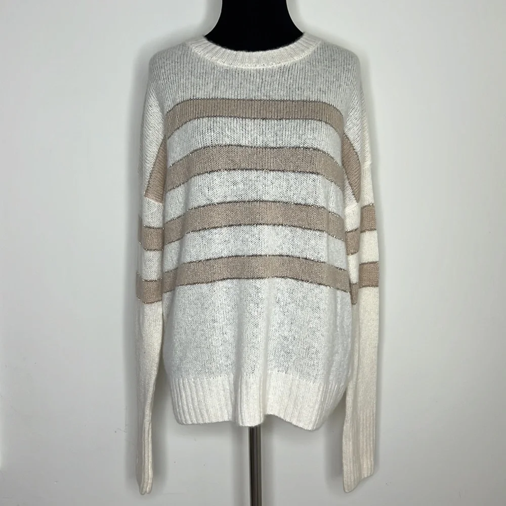 RAILS Ivory Jute Metallic Stripe Cashmere Silk Blend Sweater M - Picture 5 of 13